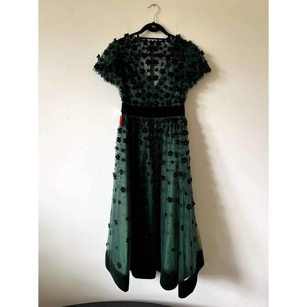 Mac Duggal Embellished Butterfly Sleeve Velvet Hem Midi Dress Emerald Green 2 - Picture 6 of 6